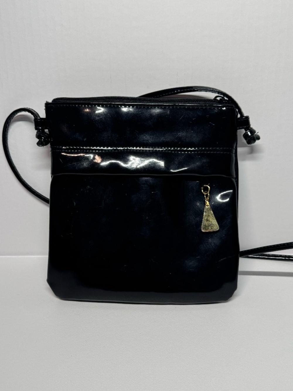 Bechamel Black Patent Leather Crossbody Bag Minimalist Glossy Shoulder Purse